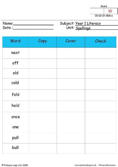 Year 1 Literacy Spellings Printable Resources And Free Worksheets For