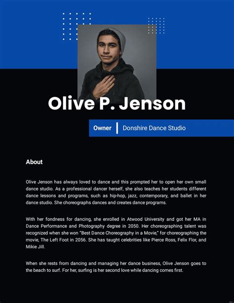Professional Bio For Owner Of A Small Business Template In Word