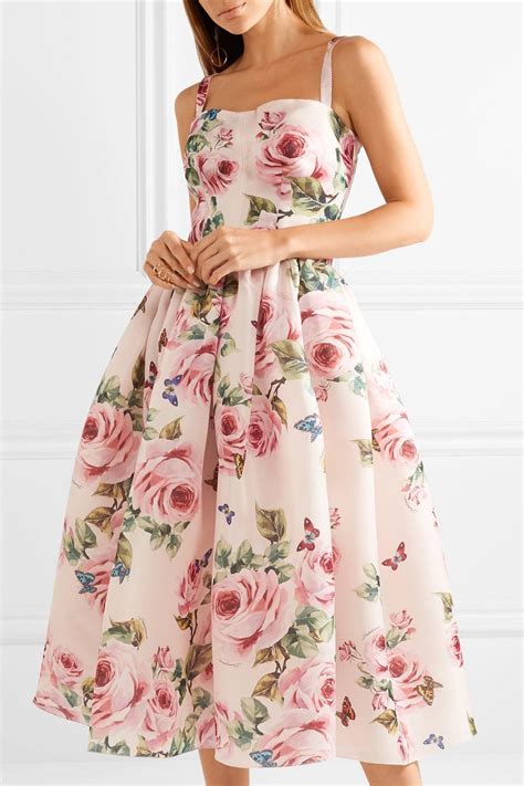 Dolce Gabbana Pleated Floral Print Silk Organza Midi Dress Net A