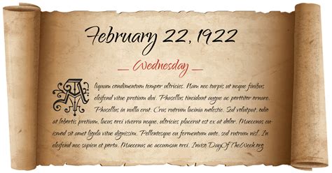 What Day Of The Week Was February 22 1922