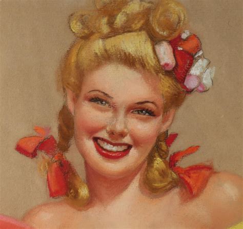 Original Earl Macpherson Pastel Painting Of A Pin Up Girl With Balloons 1940s For Sale At