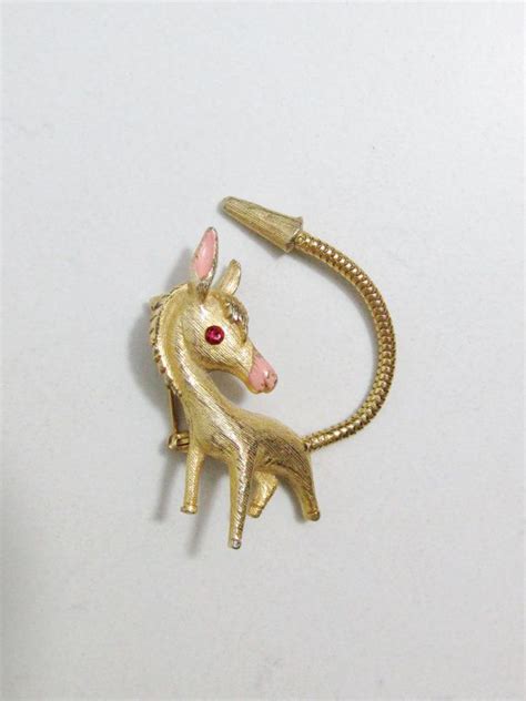 Vintage Brooch Gold Tone Donkey Pin With Red Gem Eye Etsy Vintage