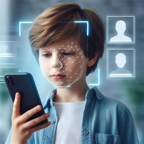 Premium Ai Image Facial Recognition Technology And Child Looking At Phone