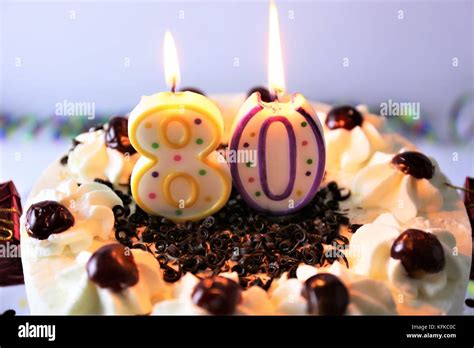 An Image Of A Birthday Cake With Candle 80 Stock Photo Alamy