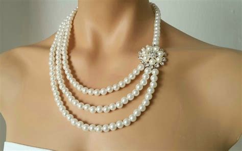 Pearl Necklace Wedding Necklace Bridal Jewelry With Crystal