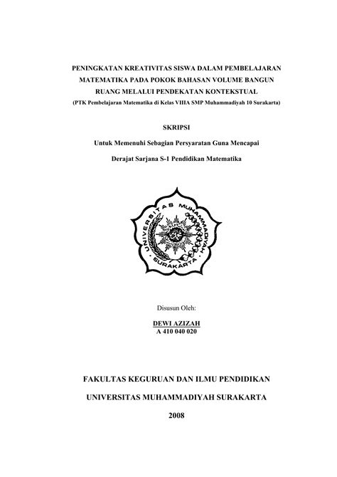Pendidikan bahasa dan sastra indonesia. Skripsi Matematika Ptk - Ide Judul Skripsi Universitas