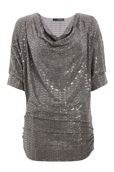 Silver Glitter Cowl Neck Top Quiz Clothing