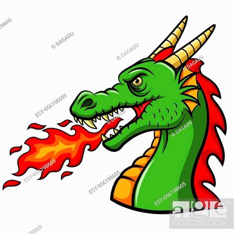 Illustration Of Cartoon Head Dragon Blowing Fire Stock Vector Vector