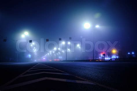 Empty Highway At Night In Fog Stock Image Colourbox