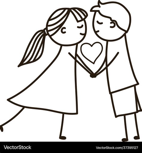 Stick Boy And Girl In A Kiss With Heart Royalty Free Vector