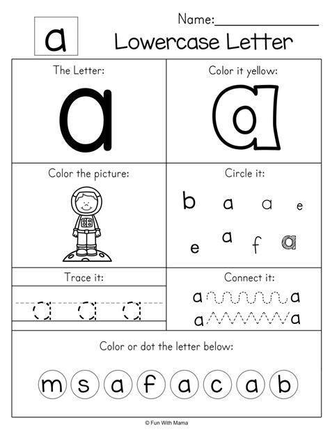 A Worksheet Pre K Alphabet Activities Lower Case Letters Preschool
