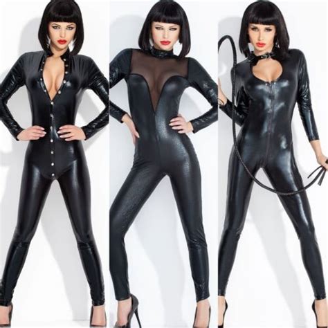 3 ver domina catsuit bad catwomen vinyl patent latex fetish gogo black bondage ebay
