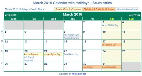 Print Friendly March 2018 South Africa Calendar For Printing
