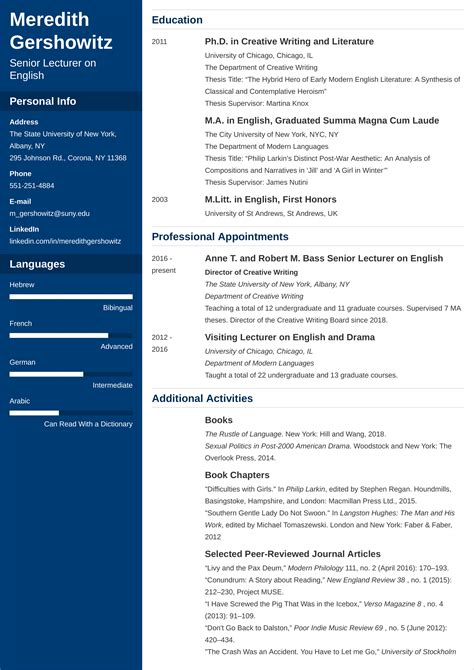 Academic Cv Template Format And Examples For 2023