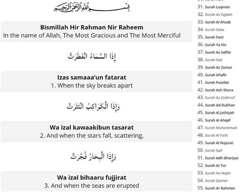 Surah Infitar 82 Translation And Transliteration