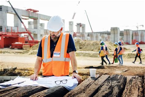 Construction Worker Planning Constractor Developer Concept Stock Photo