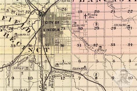 Vintage Lancaster County Ne Map 1885 Old Nebraska Map Etsy