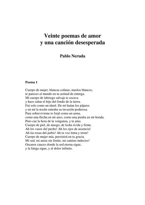 Veinte Pablo Neruda Y Una Cancion Desesperada Poema Veinte Poemas De
