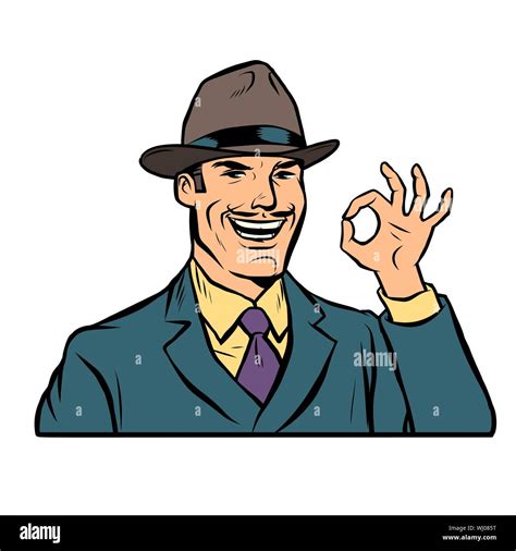 Retro Businessman Ok Gesture Comic Cartoon Pop Art Retro Vector