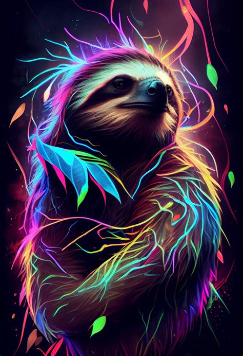 Neon Sloths 5 Sloth Images Png Dark Background Design Etsy