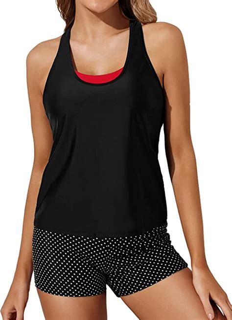 holipick athletic 3 piece tankini swimsuits for women modest tankini top swim tank top with bra