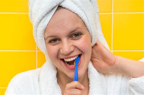 Woman Brushing Her Teeth With Toothbrush Dental Care Concept Stock Image Image Of Lifestyle
