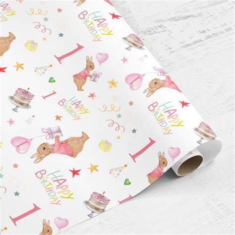 Kids 1st Birthday Wrapping Paper In Pink 1st Birthday Baby Girl