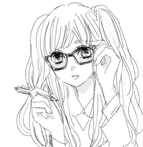 1k Art Girl My Edit Monochrome Glasses Sketch Drawr Miku Megane Hibiki