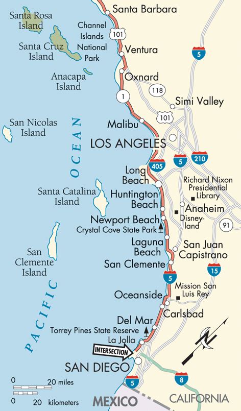 Pacific Coast Highway Beaches Road Trip Usa San Diego Map