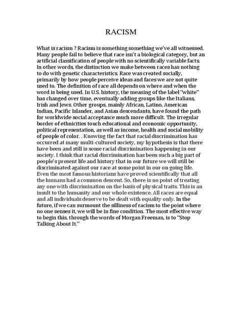 Introduction racism is a very well known issue that occurs in almost every part of the world. Essay about Racism