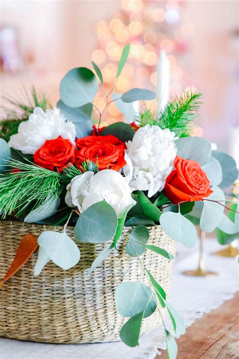 Festive Christmas Centerpiece with Peonies and Roses - Modern Glam
