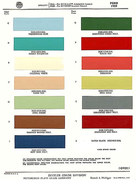 A Ford Exterior Paint Chip Color Chart Paint Color Codes Car Paint Colors Paint Code Car