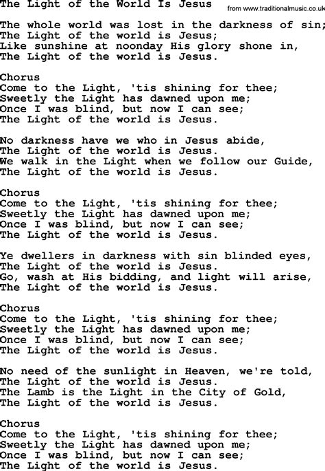 baptist hymnal christian song the light of the world is jesus lyrics with pdf for printing