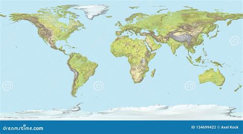 Topographic Map Of The World With Borders 3d Render Stock Illustration