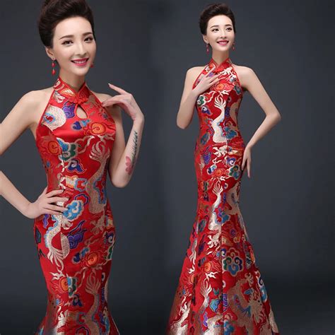 Chinese Traditional Dress Long Design Womens Costume Bridal Evening Dress Chinese Style