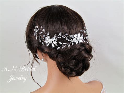 Wedding Crystal Hair Vine Bridal Headpiece Crystal Ribbon Etsy