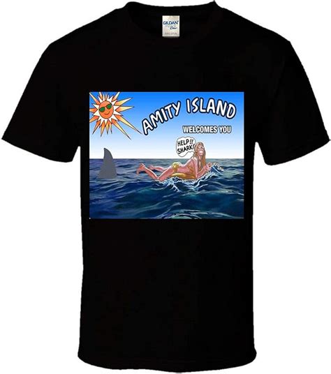 Amity Island Shark Billboard T Shirt Mens Graphic Cotton Short Sleeve