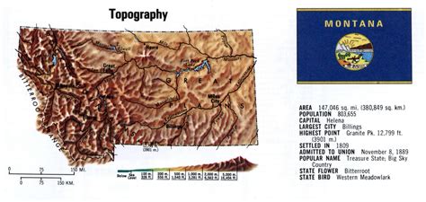 Montana Topography Terrain Map Topographic State Large Scale Free