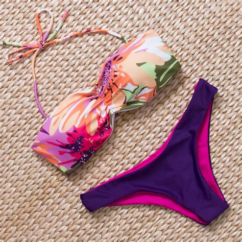 Bikini Sexy Beach Swimwear Women 2017 Flower Print Beach Bathing Suit Push Up Bikinis Swimsuit
