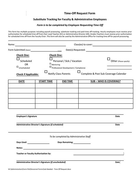 Time Off Request Form Template Word Free