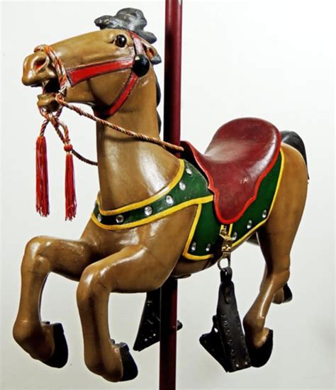 Original Carved Wooden Carousel Horse On Stand