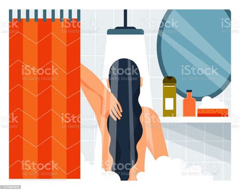 Daily Life Woman Taking A Shower Vector Illustration Cartoon Character