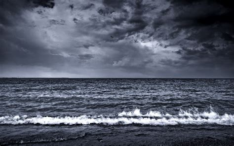 Gray Scale Photo Of Body Of Water Under Cloudy Sky Hd Wallpaper Wallpaper Flare