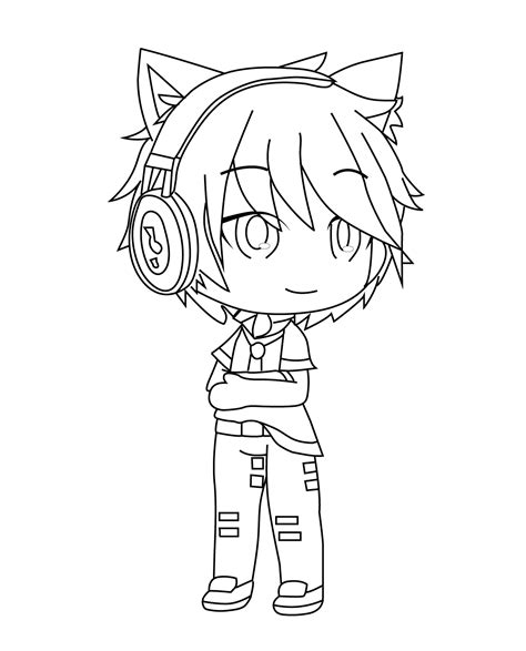 Cat Boy Is Wearing Headphone Coloring Pages Gacha Life Coloring Pages