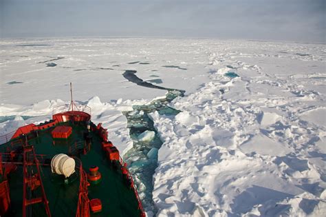 Ship Trying To Get Through Frozen Arctic Ocean Stock Photo Download
