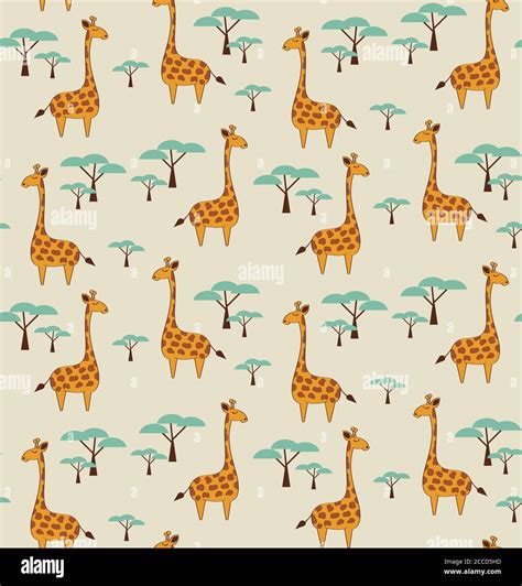 Seamless Pattern With Cute Giraffes And Trees Vector Illustration