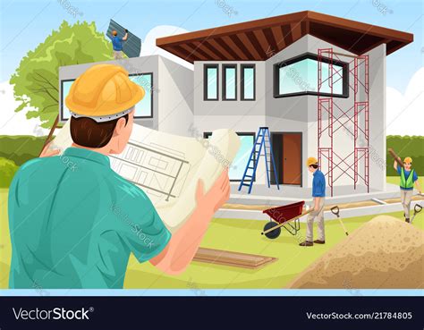 Architect Working At The Construction Site Vector Image