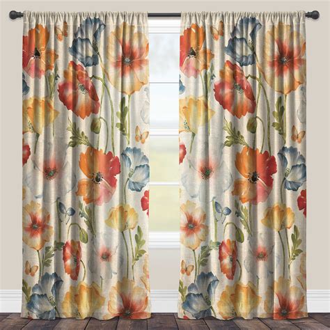 Laural Home Watercolor Poppies Rod Pocket Sheer Window Curtain Panel In Red Laural Home