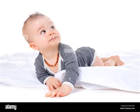 Human Baby In Front Of White Background Stock Photo Alamy