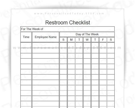Weekly Bathroom Cleaning Chart With Employee Names Column Printable And